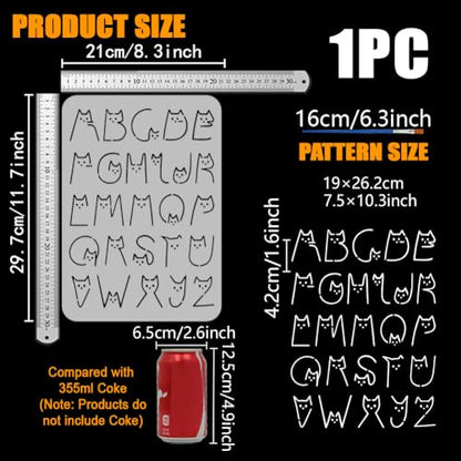 FINGERINSPIRE Cute Cat Letters Stencil with 1Pc Brush 8.3x11.7inch Cat Letters Painting Stencil Cats Letter Template Floral Theme Template for Painting on Wood Wall Furniture DIY Home Decoration - style: Cute Cat Letters