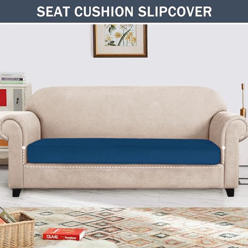 Stretch Cushion Cover, Soft Velvet Plush Cushion Slipcovers Loveseat Sofa Covers Couch Seat Covers Furniture Protector with Elastic Bottom (Large, Blue) - color: Blue, size: Large
