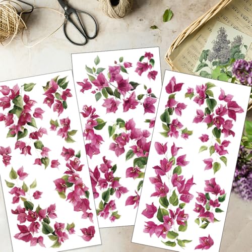OLYCRAFT 3Pcs Plum Blossom Rub on Transfers for Furniture and Crafts 6x12 Inch Bougainvillea Furniture Decals Decor Pink Flower Transfer Stickers with 1pc Scraper for Glass Cups Cabinets Decor - style: Bougainvillea