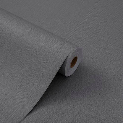 24"x393" Dark Gray Fabric Peel and Stick Linen Textured Wallpaper - color: Dark Gray