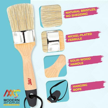 Chalk and Wax Paint Brushes, 4 Piece Set for Furniture, Natural Bristles