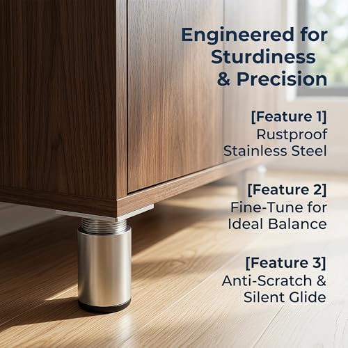4 Pack 2 Inch Round Adjustable Aluminum Alloy Furniture Legs, Heavy Duty Cabinet Sofa Table Legs, Replacement Feet with Screws & Non-Slip Base, Silver - color: Silver