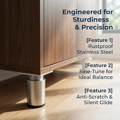 4 Pack 2 Inch Round Adjustable Aluminum Alloy Furniture Legs, Heavy Duty Cabinet Sofa Table Legs, Replacement Feet with Screws & Non-Slip Base, Silver - color: Silver