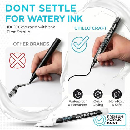 Utillo Craft Black and White Paint Pens (8-Pack), 0.7mm Extra Fine Markers - color: White+Black