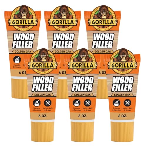 Gorilla Wood Filler, Golden Oak, Water Resistant, 6 oz Tube, 6-Pack - color: Golden Oak, size: 6 - Pack