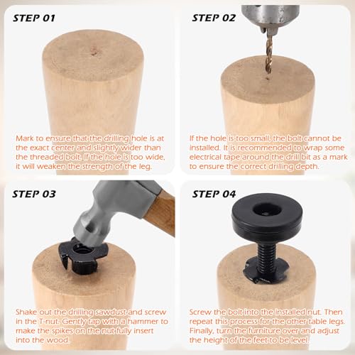Leveling Feet, Adjustable Furniture Feet, 3/8"-16 Thread Furniture Feet Levelers, Heavy Duty Table Cabinet Sofa Dresser Leg Levelers Screw in with Threaded Inserts, 4 Pcs, Black