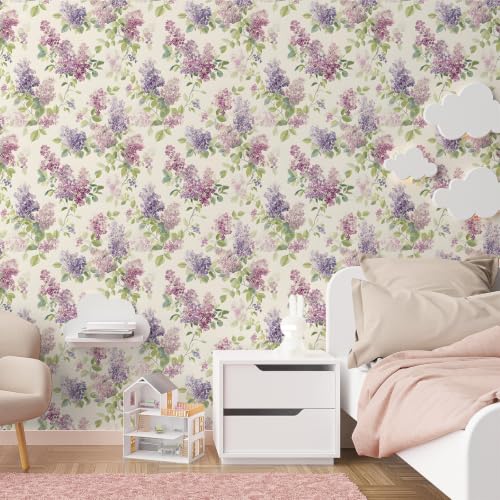 Lilac Floral Wallpaper Peel and Stick Wallpaper Purple 17.7"x160" - size: 17.7" x 160"