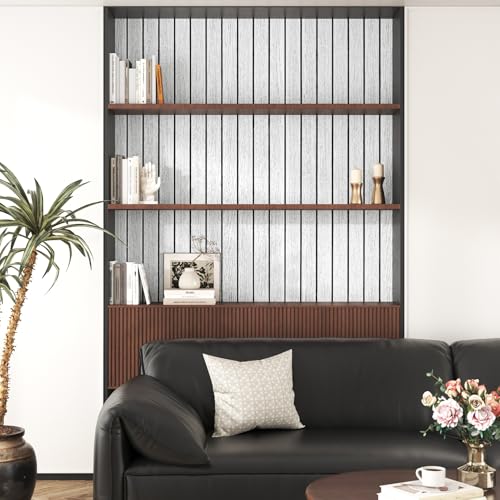 Grey White 3D Wood Slat Wall Panel Wallpaper for Bedroom Cabinets - color: Grey White
