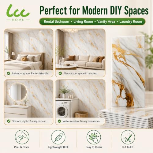 LCC Peel and Stick Wall Panels, Marble Look Backsplash Panels, Lightweight Wall Covering for Kitchen, Bathroom, Living Room & Bedroom (50, Luxury Gold Vein Marble) - color: Luxury Gold Vein Marble