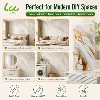 LCC Peel and Stick Wall Panels, Marble Look Backsplash Panels, Lightweight Wall Covering for Kitchen, Bathroom, Living Room & Bedroom (50, Luxury Gold Vein Marble) - color: Luxury Gold Vein Marble