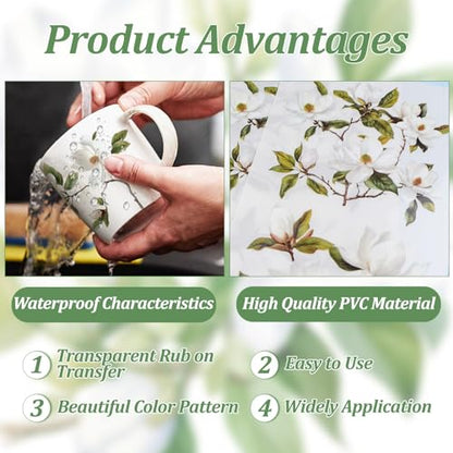 WANDIC 6 Sheets Magnolia Rub On Transfer Sticker, Flower Theme Decal for Home Party Present Packaging DIY Scrapbooking Photo Albums Furniture,15 * 30cm - color: Magnolia Rub on Transfer Sticker