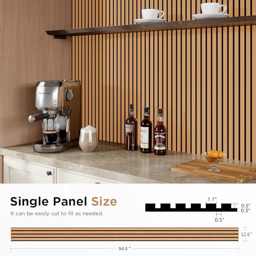SMARTSTANDARD Wood Slat Acoustic Wall Panels 4 Pack 94"x12.6" Light Brown, - color: Light Brown, size: 94.5" x 50.4"