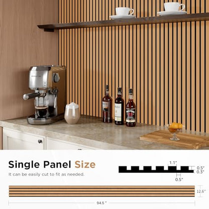 SMARTSTANDARD Wood Slat Acoustic Wall Panels 4 Pack 94"x12.6" Light Brown, - color: Light Brown, size: 94.5" x 50.4"
