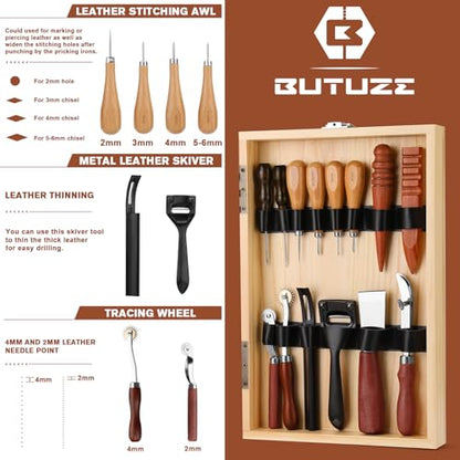 BUTUZE Leather Working Kit, Boxed Leather Tooling Kit, All-in-one