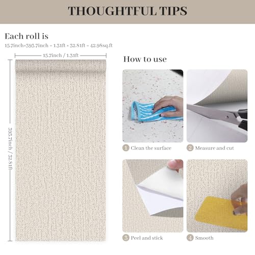 Gray Grasscloth Peel and Stick Wallpaper Renter Friendly Wall Covering Adhesive Contact Paper 15.7inch x 393.7inch Rustic Wall Vinyl Traditional Textured Paper - color: Gray, size: 15.7" x 393.7"