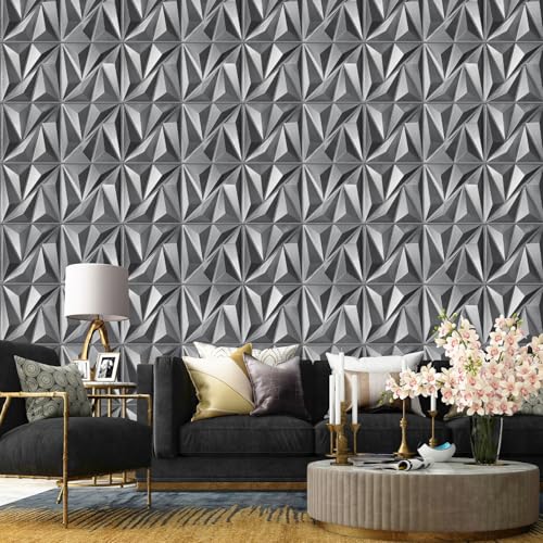 STICKGOO 3D Wall Panels Diamond, Brushed Silver, 12''x12'', 33 Pack - color: Brushed Silver