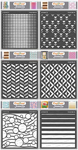 CrafTreat Reusable Geometric Stencils for Painting on Wood, Wall, Tile, Canvas, Paper, Fabric and Floor - Geometric Designs Bundle - 6 Pcs - 6x6 Inches Each - DIY Art and Craft Stencils Set