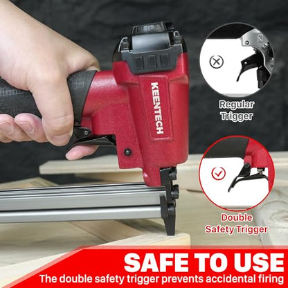 KEENTECH Pneumatic Staple Gun 22GA with 3765pcs 3/8" Crown Staple1/4-5/8" - color: Red, size: 22 Gauge 7116