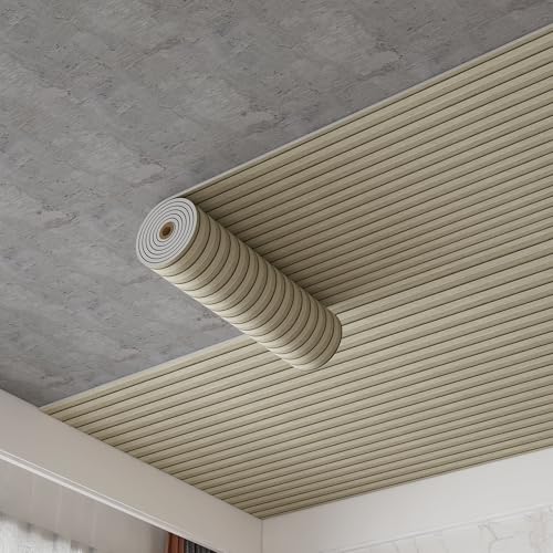 Beige Peel and Stick Slat Wall Panels,Wood Grain Paneling 118"x15.75" - color: Off-White