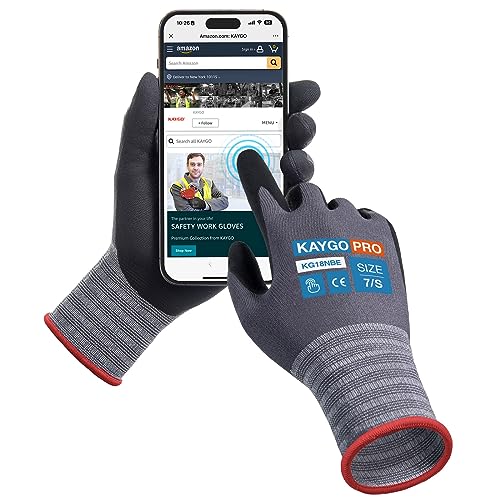 KAYGO Work Gloves, MicroFoam Nitrile Coated, Touchscreen, KG18N - color: Gray (Touch Screen), size: Small