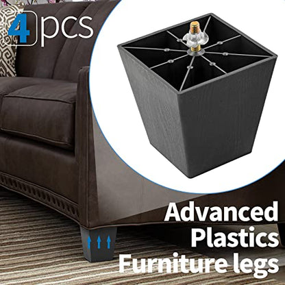 4pcs Plastic Square Legs 4" with T-Nuts, M8-1.25 Thread Bolt - size: 4 Inch, M8-1.25 Metric Thread Bolts