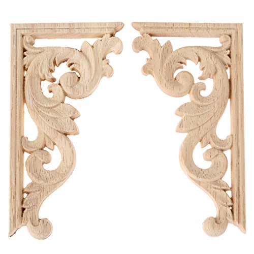 Wood Carved Appliques Onlay, 1 Pair Unpainted Retro Wooden Carvings Decal - color: 1-pair, size: 5.1L" x 2.7W"