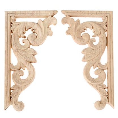 Wood Carved Appliques Onlay, 1 Pair Unpainted Retro Wooden Carvings Decal - color: 1-pair, size: 5.1L" x 2.7W"