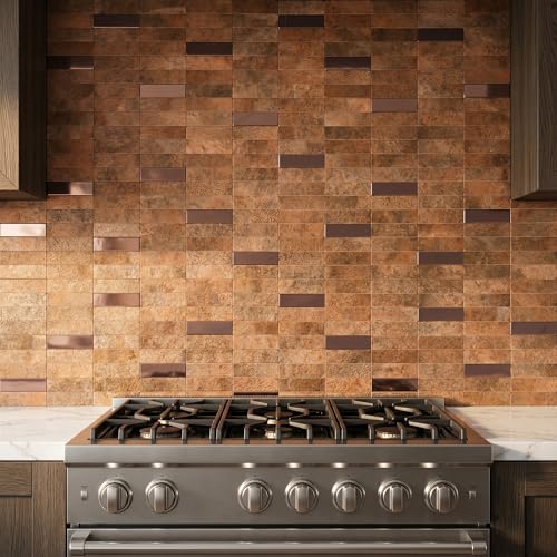 XUANINY Peel and Stick Tile Backsplash Self- Adhesive Wall Tiles Aluminum Mosaic Sticker for Kitchen (11.33"x11.92" Per Sheet, Pack of 10 pcs) (Copper 10) - color: Copper 10
