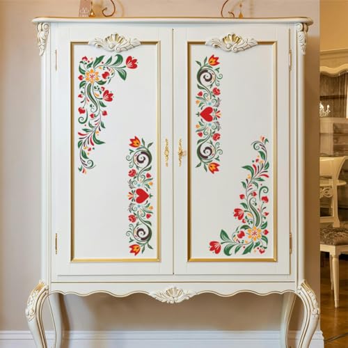 Peacoblue Dutch Folk Flowers Rub On Transfers for Furniture Craft 6"x12"