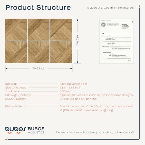 BUBOS 6-Pack Acoustic Panels, Wood Grain Sound Absorbing Panels, 23.6x23.6 - color: Light Diamond Weave, size: 72 * 48 Inches