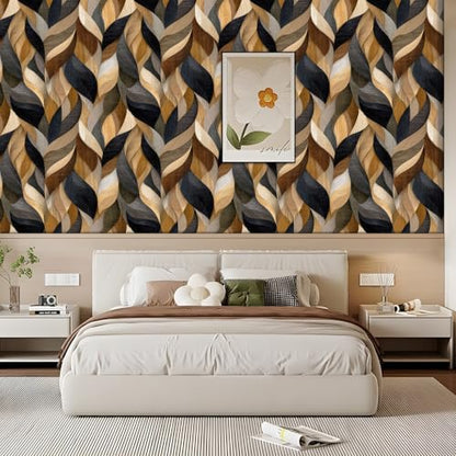 Wood Grain Modern Wavy Wallpaper Self Adhesive Peel and Stick Abstract Geometric Brown Grey Wall Paper Removable Waterproof for Bedroom Renter Friendly 17.71"x118.1" - color: QZ-HL00335-5a, size: 17.7" x 118.1"
