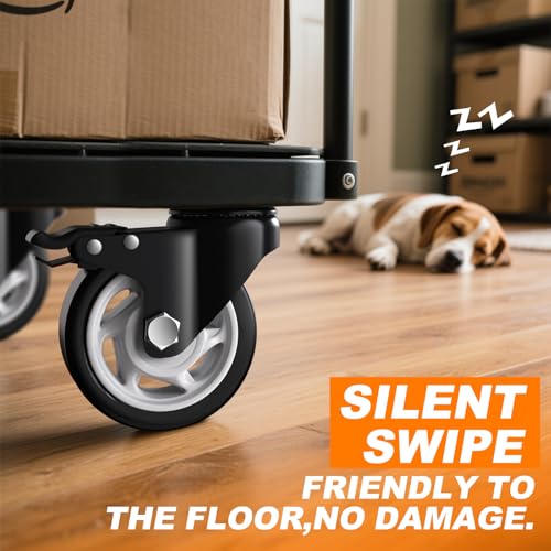 QNCZ 4" Caster Wheels with Brake, Black, Heavy Duty, Quiet, Set of 4 - color: black, size: 4 IN