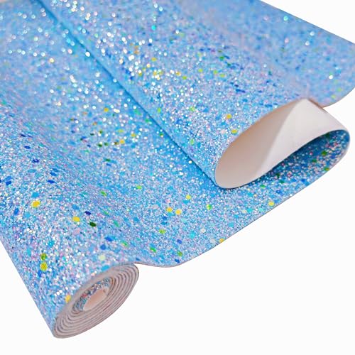 Meishu Ocean Blue Glitter Faux Leather Roll, 12 x 52 inches, Sparkle Chunky Glitter Craft Fabric Sheets for Wristlet Keychain Making (24018#10 Blue) - color: 24018#10 Blue