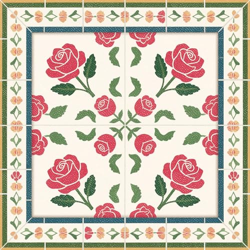 HOMETITUTE Red Rose Colorful Border Floor 12in Vinyl Tile - color: Red