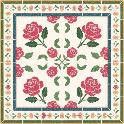 HOMETITUTE Red Rose Colorful Border Floor 12in Vinyl Tile - color: Red