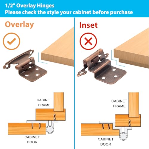 Antique Copper Bronze Cabinet Hinges,1/2" Overlay, 50 Pack(25 Pairs) - color: Antique Copper, size: 50 Pack(25 Pairs)