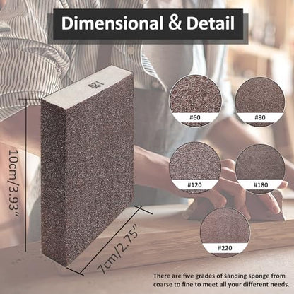 Tnisesm 6Pcs Sanding Blocks 220 Grits Sanding Sponge,for Drywall Wood Metal Washable & Reusable Sandpaper BlocksWashable and Reusable - size: 220 Grit
