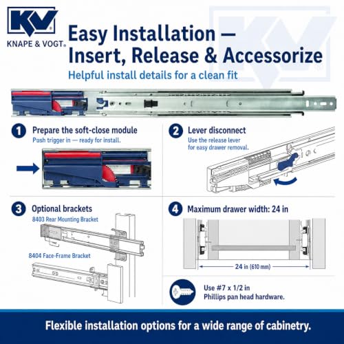 Knape & Vogt 8450FMP 16 Side Mount Soft-Close Drawer Slide, 16-Inch, Pair - size: 16 Inch