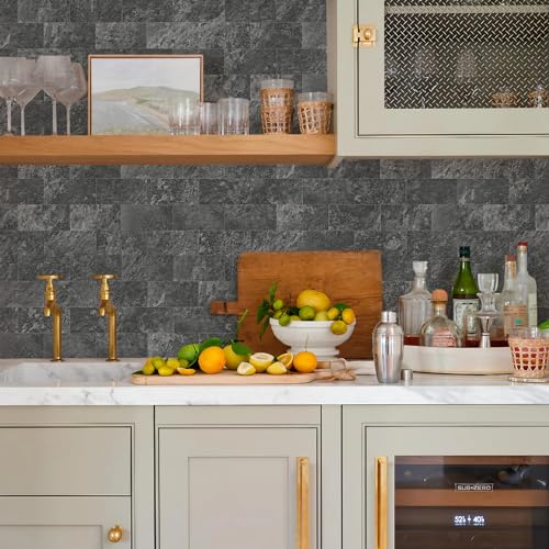Vamos Tile 100-Pack Peel and Stick Backsplash Tile, 3" x 6" PVC Subway Tile - color: Black Slate