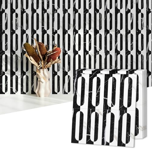STICKGOO Peel and Stick Backsplash Tiles, 12 x 12 in, White/Black Slate - color: Marble Black+Pure White