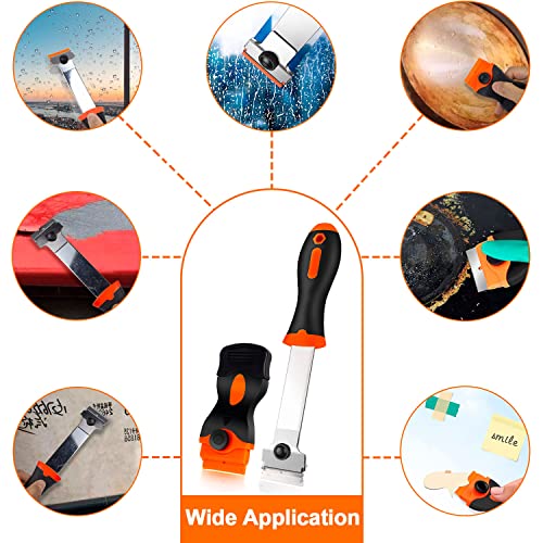 Heavy-Duty & Gentle Scraper Duo Kit | 2-in-1 Metal & Plastic Scraper Set with 20 Blades | Perfect for DIY, Kitchen Stovetop, Window Decals, Bathroom Caulk & Paint Removal - size: Long-handle