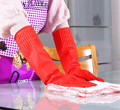 Latex Cleaning Gloves for Kitchen Dishwashing & Cleaning Cloth | Waterproof & Reusable, 2 Pair Pack (4 Red Gloves)