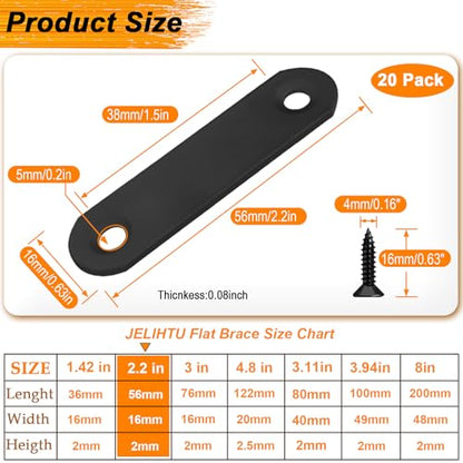 20 Pack Black Flat Bracket Straight Brace, 2.2 x 0.63 inch - color: Black, size: 20 Pcs / 2.2 x 0.63 in