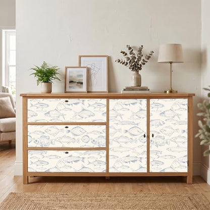 Peel and Stick Wallpaper, Light Blue Line Art Fish Pattern, 236in x 17.7in, Waterproof Vinyl, Removable Reusable, Eco-Friendly, for Bedroom Living Room Rental Apartment - color: Green03, size: 17.7" x 236.2"