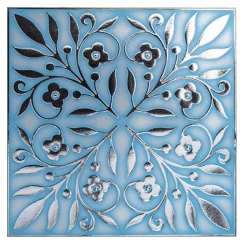 Main Street Peel and Stick Wallpaper Tiles, Blue & Silver Leaves, 24-Pack - style: Blue and Silver Leaves