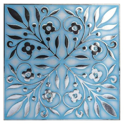 Main Street Peel and Stick Wallpaper Tiles, Blue & Silver Leaves, 24-Pack - style: Blue and Silver Leaves