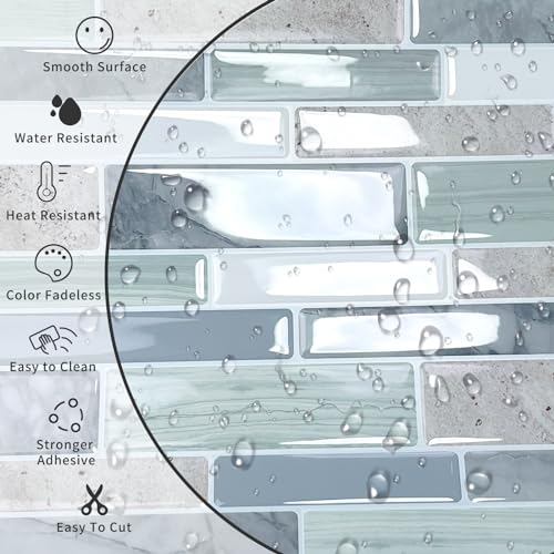 10-Sheet Peel and Stick Kitchen Backsplash Tiles - color: Pink Green