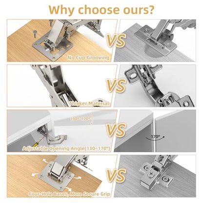 Furniware 1 Pair 170 Degree Frameless Soft Close Cabinet Hinges