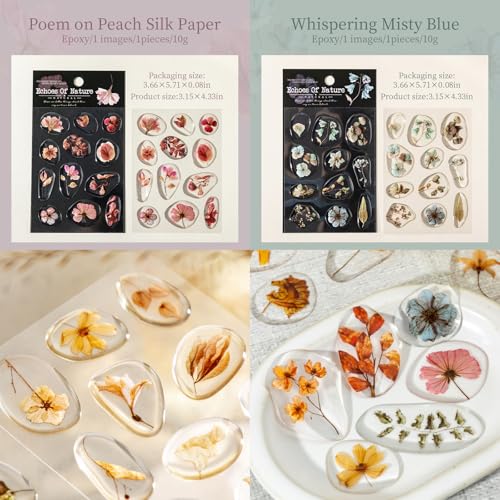 66 Pcs 3D Epoxy Dried Flower Stickers for Scrapbooking - color: The Echoes of Nature