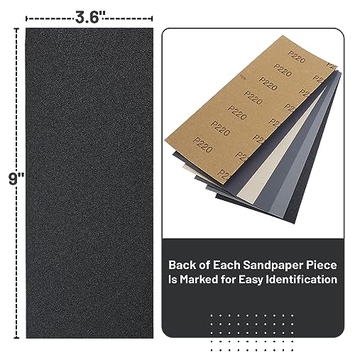 Bates Choice Sandpaper, 48 pcs, 120-5000 Grit, Aluminum Oxide, Wood, Metal, Plastic, 9 x 3.6 inches, Paper Backed